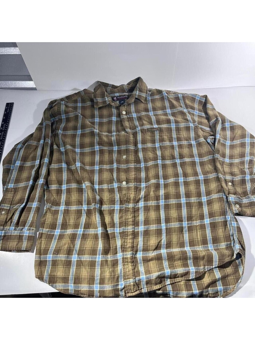 Polo Jeans Ralph Lauren Plaid Button Shirt Men's XL Brown Blue